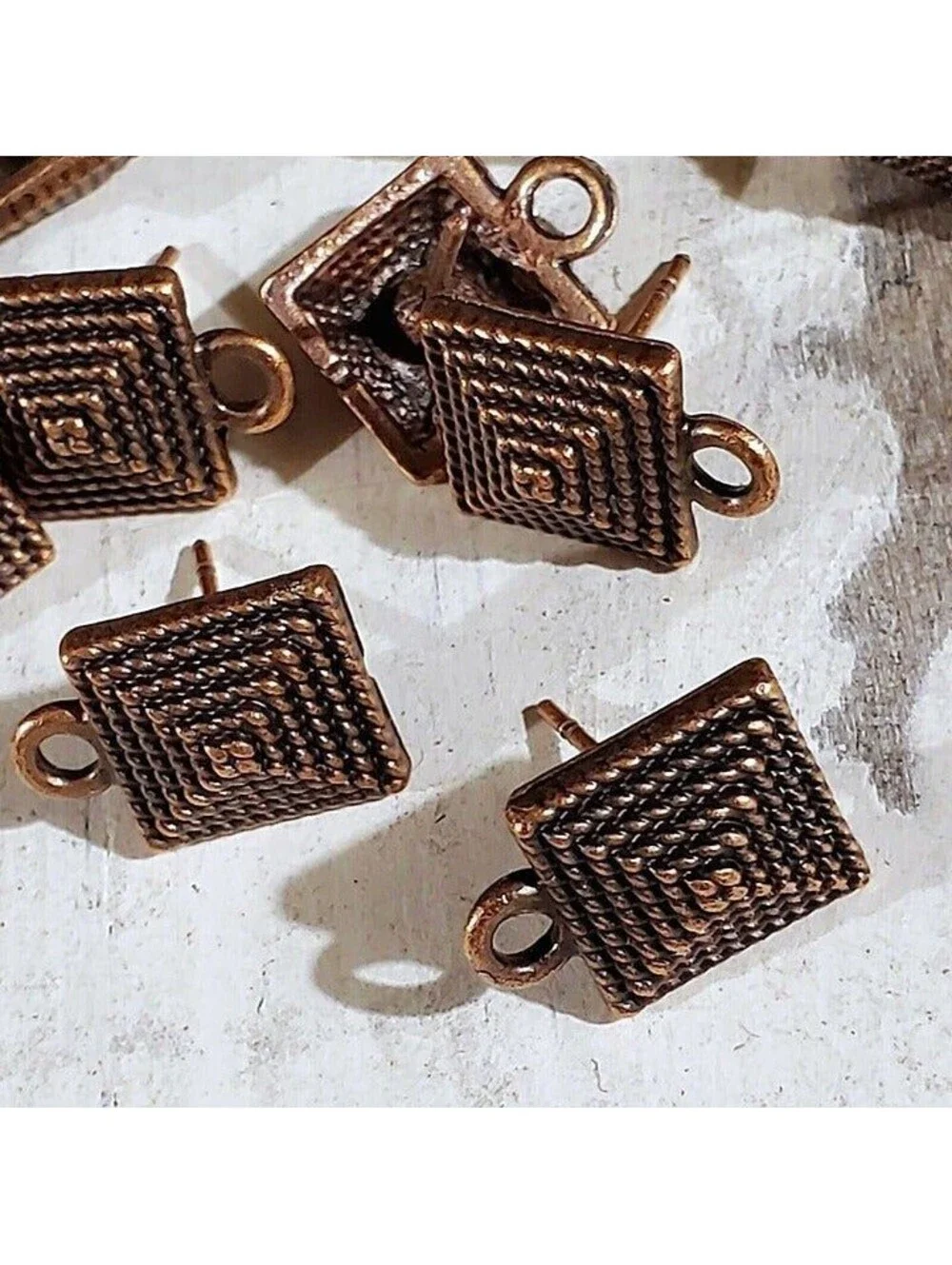 Avant Garde Antique Copper Egyptian Pyramid Dotted Earring Post Findings 2 pcs